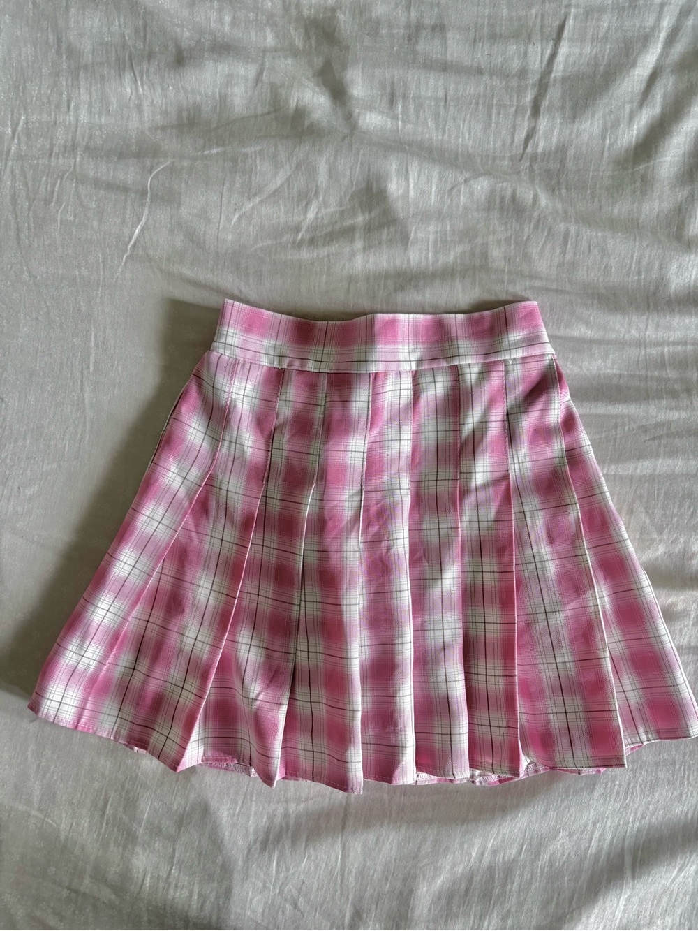Pink Plaid Pleated Mini Skirt